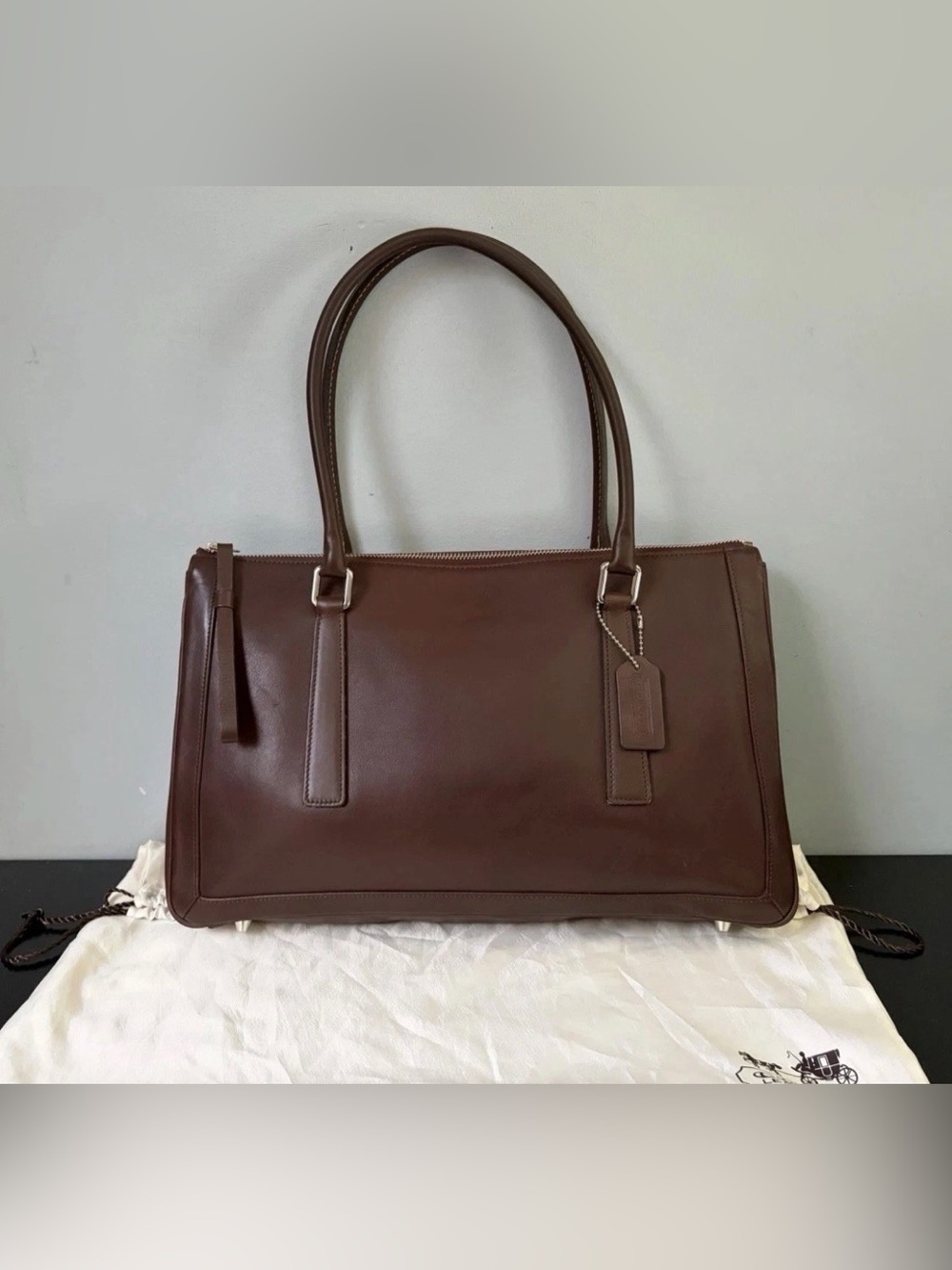 Vintage COACH Large Legacy Bonnie Satchel Shoulder Bag Brown Leather/Silver 9420